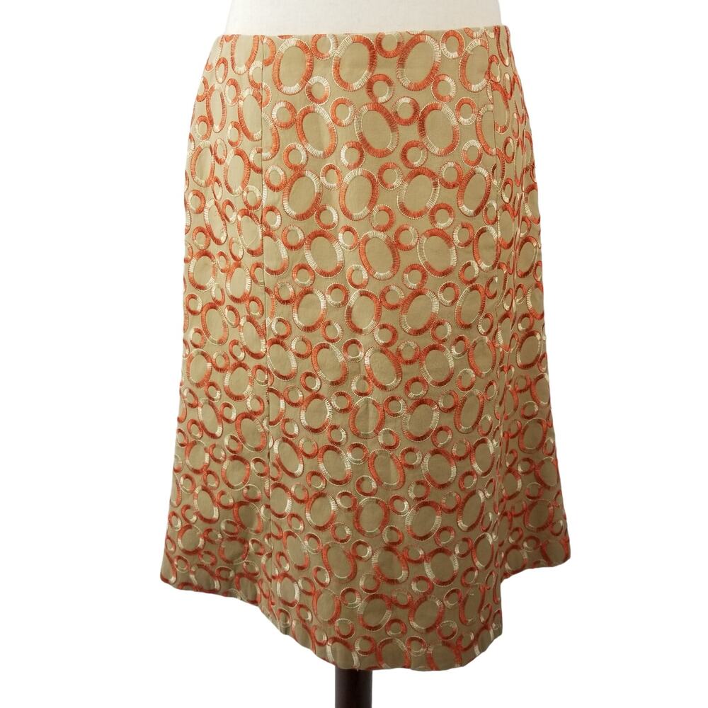 Talbots Orange Tan Embroidered Lined Side Zip Skirt Excellent Size 8